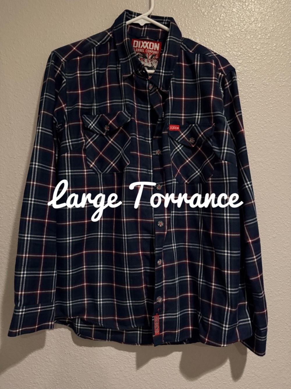 DIXXON Navy Plaid Flannel Shirt with Red and White Windowpane